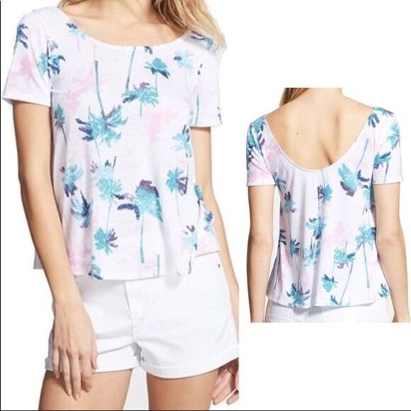 𝅺BP teal peacock palm trees top - Picture 1 of 3